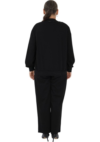 Kadın Büyük Beden Kolları Tül Detay Alt Üst Üçlü Takım