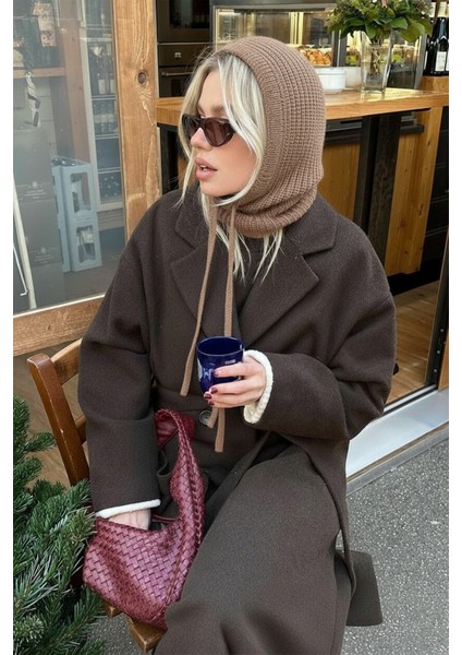 Kahve Triko Örgü Balaclava Bere Şapka