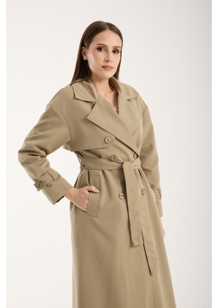 Açık Haki Oversize Rüzgarlık Detaylı Trençkot