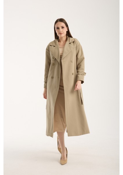 Açık Haki Oversize Rüzgarlık Detaylı Trençkot modelleri