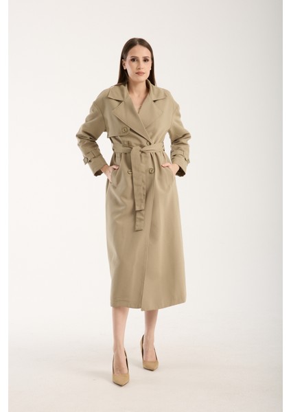Açık Haki Oversize Rüzgarlık Detaylı Trençkot fırsatları
