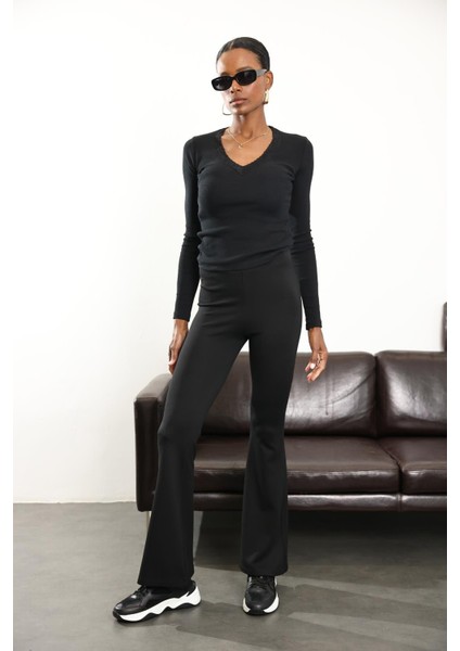 Siyah Ispanyol Paça Tayt Pantolon 2511 modelleri