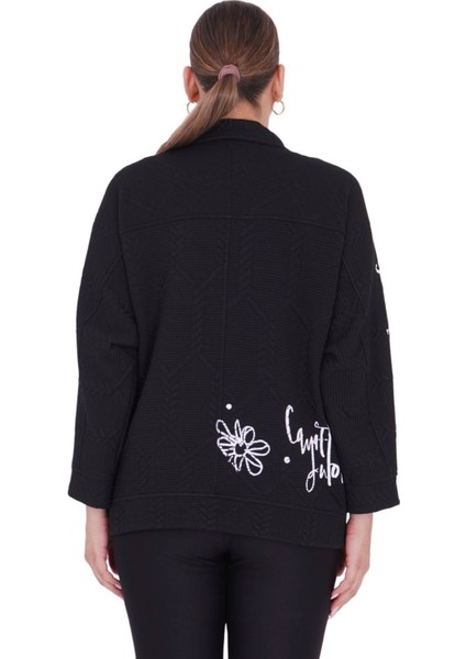 Kadın Büyük Beden Siyah Üç İplik Kalın Kışlık Ceket