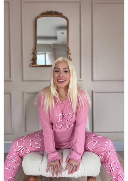 Pembe Love You Desenli Termal Kadın Pijama Takımı fiyatları
