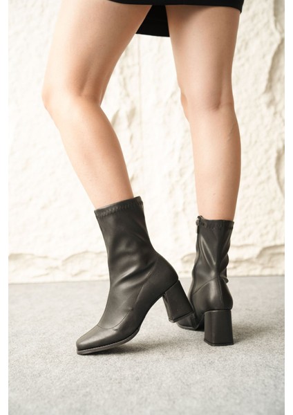Kadın Piolin Streç Topuklu Bot - Siyah-Deri fiyatları