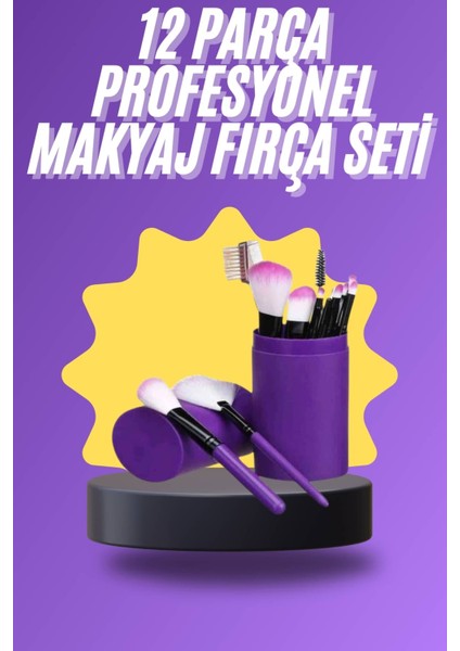 Msa-Shop 12 Parça Makyaj Fırça Seti Profesyonel Fondöten Allık Far Kontür Fırçası
