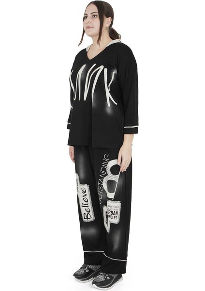 Kadın Büyük Beden Pamuk Alt Üst Uzun Kollu İkili Takım