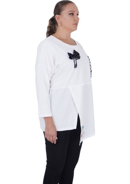 Kadın Büyük Beden Beyaz Asimetrik Bluz
