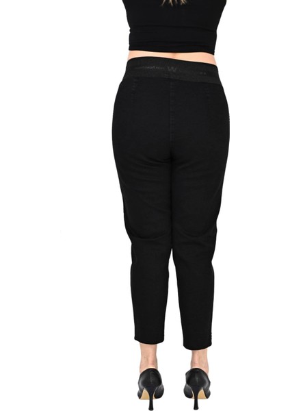 Kadın Büyük Beden Siyah Boru Paça Yüksek Bel Toparlayıcı Pantolon