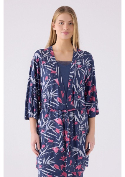 Kadın Mor Sabahlıklı Uzun Kol Ip Askılı V Yaka 3'lü Pijama Takım fiyatları