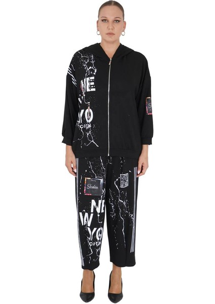 Kadın Büyük Beden Kapüşonlu Alt Üst İkili Takım