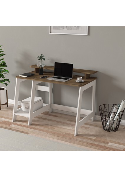 Country Ergonomik Çalışma Masası, Modern Bilgisayar Masası, Beyaz/Antik Ceviz modelleri