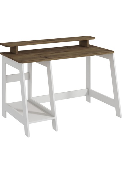 Country Ergonomik Çalışma Masası, Modern Bilgisayar Masası, Beyaz/Antik Ceviz fırsatları