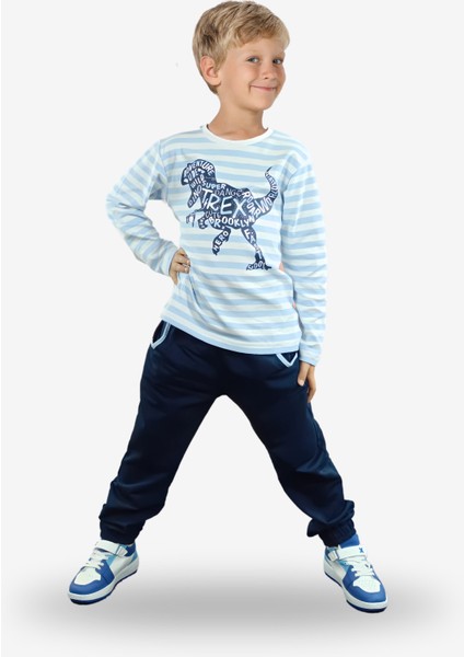 T-Rex Baskılı T-Shirt + Indigo Pantolon Takım