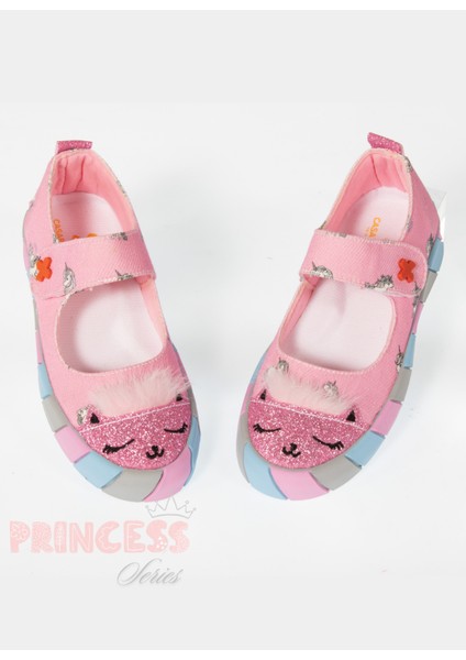Pembe Kedi Kanvas 3D Kız Çocuk Babet