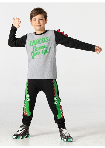 Crocos Siyah Erkek Çocuk Pantolon+T-Shirt Takım