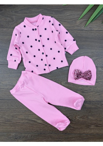 “kız Bebek Puantiyeli 3’lü Takım Şapkalı Pamuklu Tulum 3-6-9 Ay” fiyatları