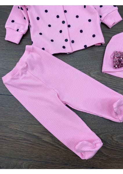 “kız Bebek Puantiyeli 3’lü Takım Şapkalı Pamuklu Tulum 3-6-9 Ay” modelleri