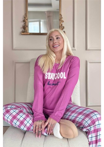 Lila Stay Cool Desenli Termal Kadın Pijama Takımı modelleri