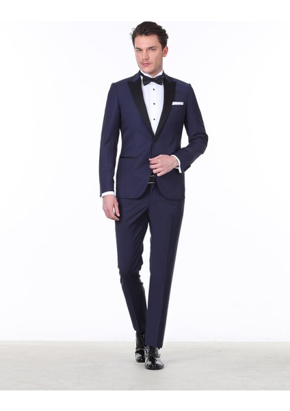 Saks Düz Slim Fit Kruvaze Yaka Dokuma Smokin Takım Elbise fiyatları