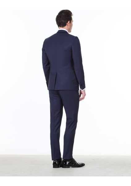 Saks Düz Slim Fit Kruvaze Yaka Dokuma Smokin Takım Elbise