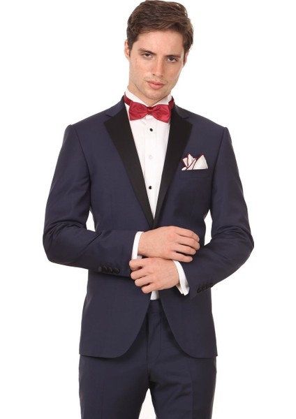 Saks Düz Slim Fit Kelebek Yaka Dokuma Smokin Takım Elbise