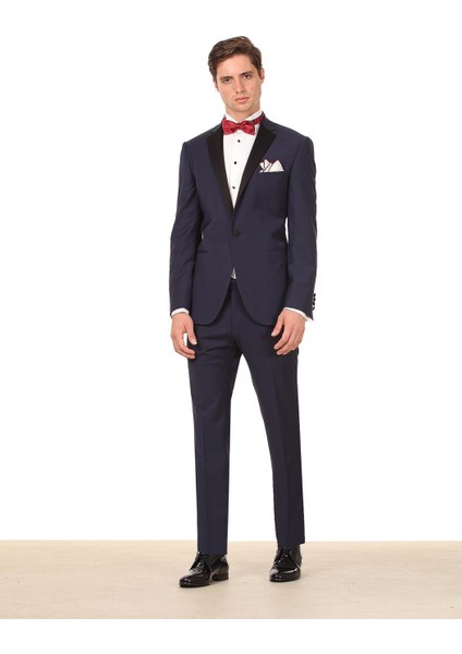 Saks Düz Slim Fit Kelebek Yaka Dokuma Smokin Takım Elbise modelleri