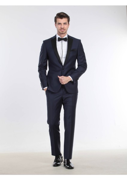 Saks Düz Slim Fit Kelebek Yaka Dokuma Smokin Takım Elbise