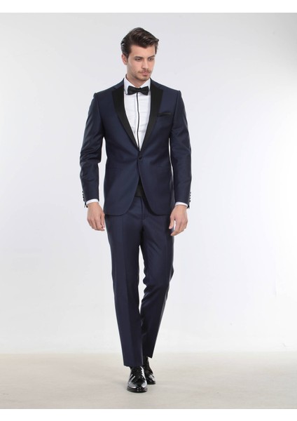 Saks Düz Slim Fit Kelebek Yaka Dokuma Smokin Takım Elbise