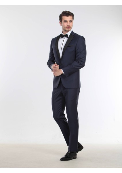 Saks Düz Slim Fit Kelebek Yaka Dokuma Smokin Takım Elbise