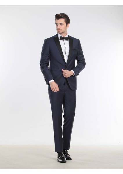 Saks Düz Slim Fit Kelebek Yaka Dokuma Smokin Takım Elbise