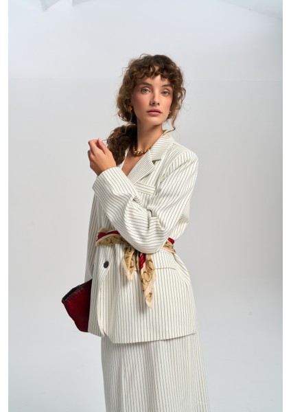 Bruno Çizgili Ekru Blazer