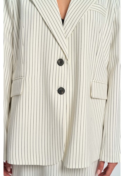 Bruno Çizgili Ekru Blazer