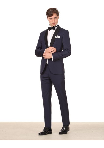 Saks Düz Modern Fit Şal Yaka Dokuma Smokin Takım Elbise modelleri