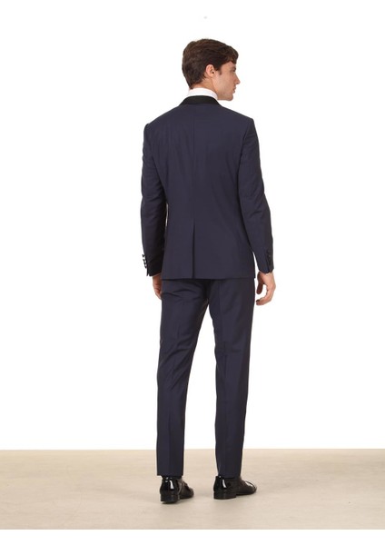 Saks Düz Modern Fit Şal Yaka Dokuma Smokin Takım Elbise fırsatları