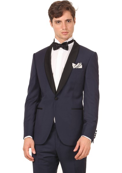 Saks Düz Modern Fit Şal Yaka Dokuma Smokin Takım Elbise indirimleri