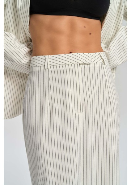 Bruno Çizgili Ekru Etek