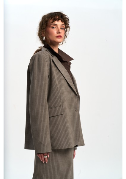 Bruno Çizgili Füme Blazer