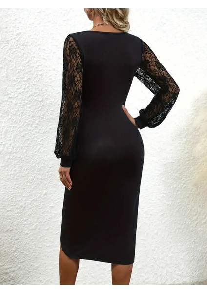 Kadın Uzun Kollu Kruvaze Yakalı Yandan Büzgülü Çapraz Kesim Detaylı Midi Ithal Krep Elbise fırsatları