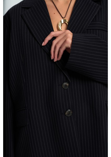 Bruno Çizgili Lacivert Blazer
