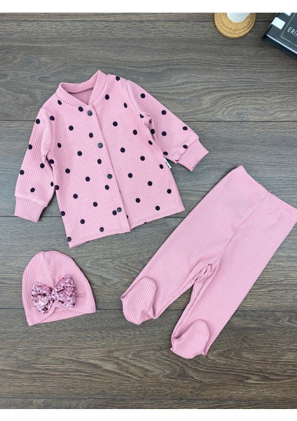 “kız Bebek Puantiyeli 3’lü Takım Şapkalı Pamuklu Tulum 3-6-9 Ay” fiyatları