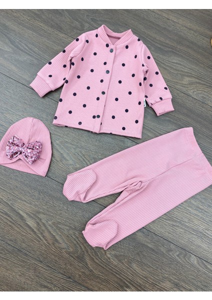 “kız Bebek Puantiyeli 3’lü Takım Şapkalı Pamuklu Tulum 3-6-9 Ay” indirimleri
