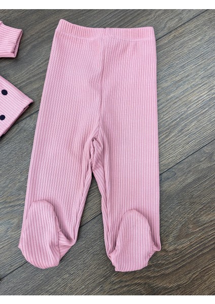 “kız Bebek Puantiyeli 3’lü Takım Şapkalı Pamuklu Tulum 3-6-9 Ay”