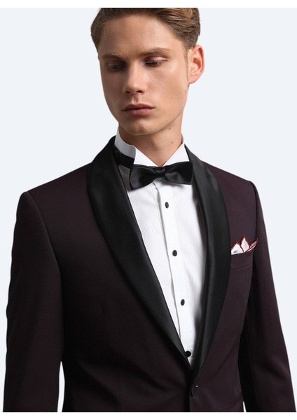 Bordo Slim Fit Şal Yaka Dokuma Smokin Takım Elbise indirimleri