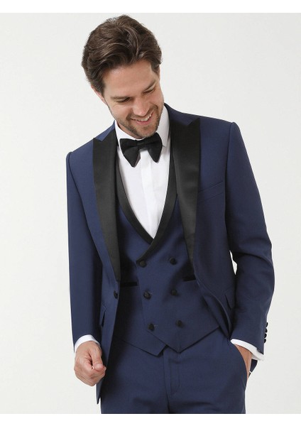 Saks Düz Slim Fit Demonte Yaka Dokuma Y Smokin Takım Elbise