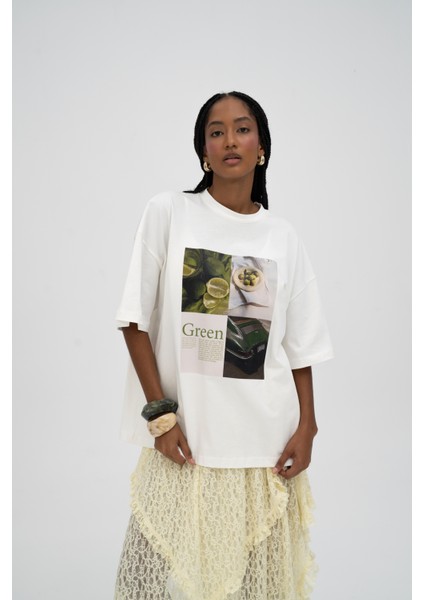 Lime Oversize Beyaz T-Shirt