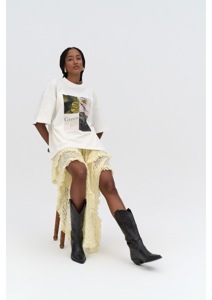 Lime Oversize Beyaz T-Shirt