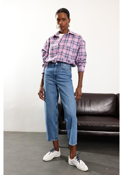 Mavi Yüksek Bel Tapered Jean modelleri