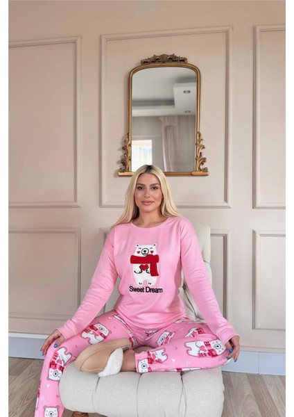 Pembe Sweet Dream Desenli Termal Kadın Pijama Takımı fiyatları