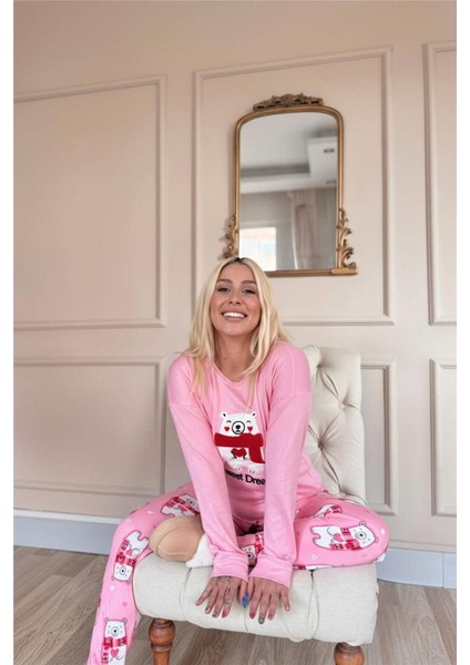 Pembe Sweet Dream Desenli Termal Kadın Pijama Takımı modelleri